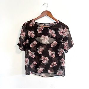Divided by H&M Sheer Floral Black Blouse w/ eyelet cut in back